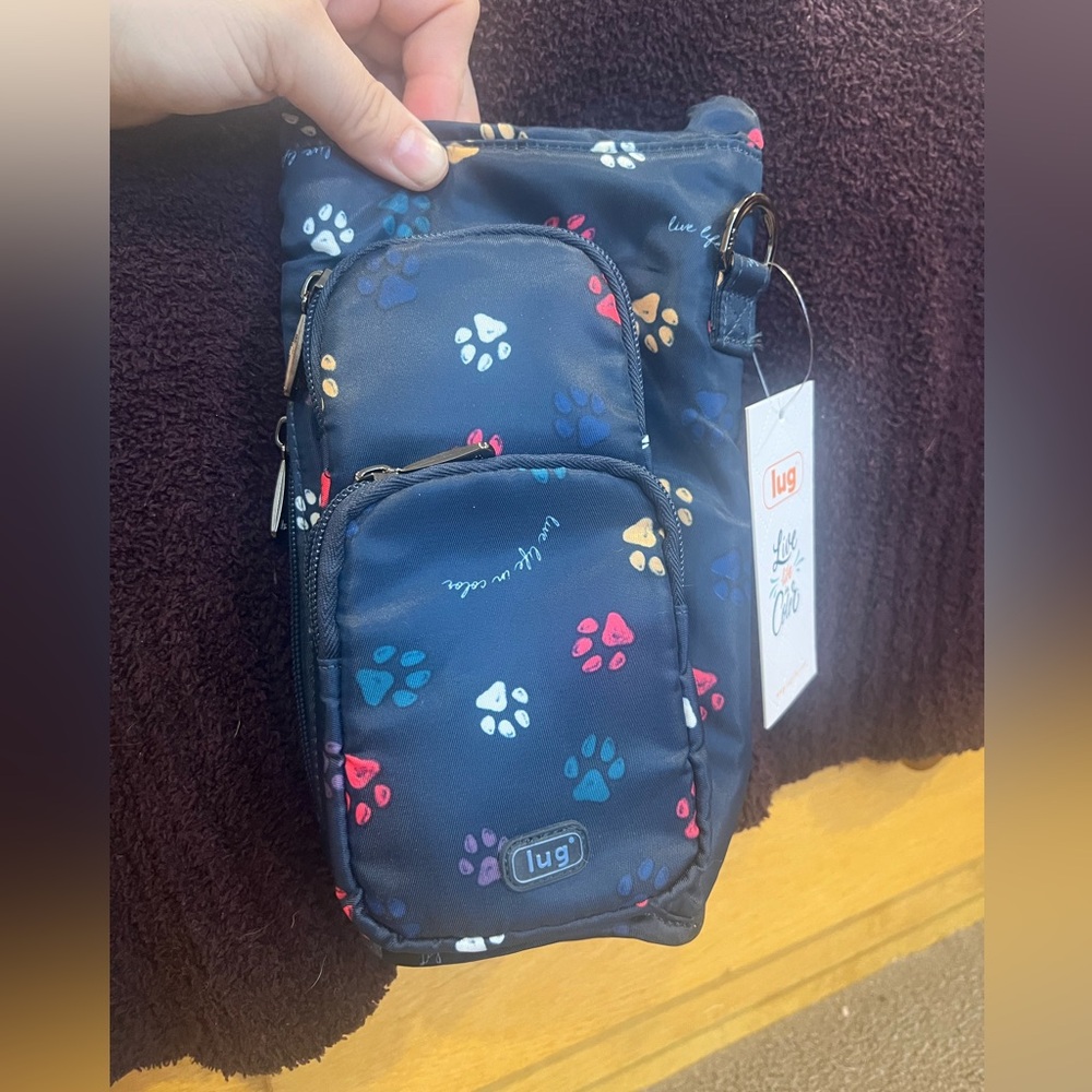 LUG Huggie Crossbody Water Holder - Paws Navy NWT